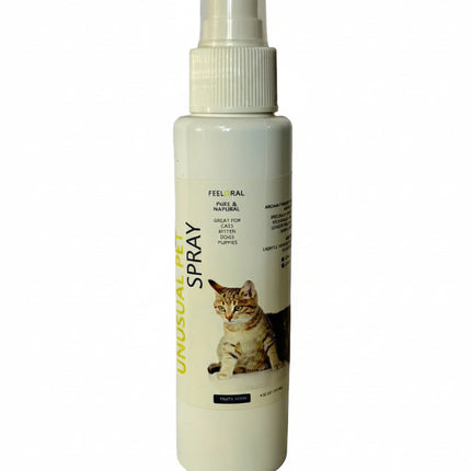 Cat spray bottle with a cat on the label against a white background