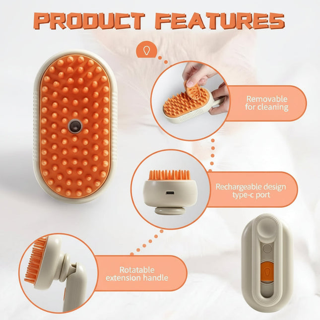 3 in 1 Electric Steam Brush for Cat Dog, Pet Grooming Massage Comb, Steamy Sprayer for Shedding and Hair Care
