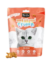 Cat food package with a cat on the front, featuring salmon flavor.