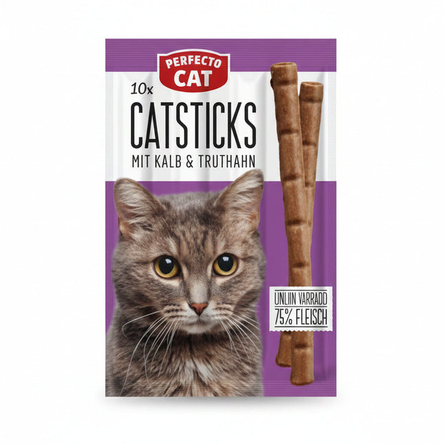 Cat treats packaging with a cat's face on a purple background