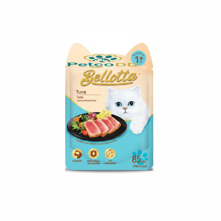 Petco Bellotta tuna cat food package on a white background