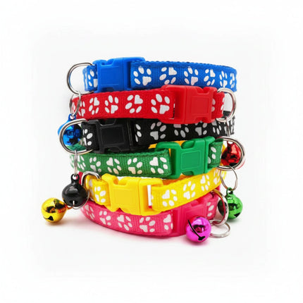 Pet Collar With Bell Cartoon Footprint Colorful Dog Puppy Cat Accessories Kitten Collar Adjustable Safety Bell Ring Necklace Pet