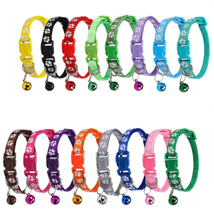 Pet Collar With Bell Cartoon Footprint Colorful Dog Puppy Cat Accessories Kitten Collar Adjustable Safety Bell Ring Necklace Pet