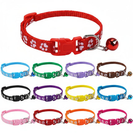 Pet Collar With Bell Cartoon Footprint Colorful Dog Puppy Cat Accessories Kitten Collar Adjustable Safety Bell Ring Necklace Pet