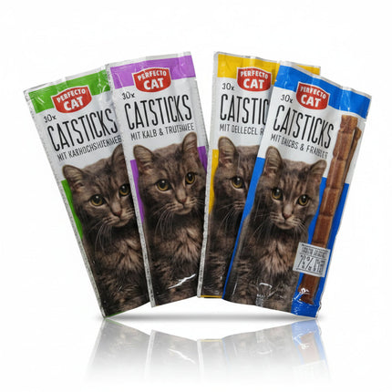 Packaging of Harry's Cat Catsticks with cat illustrations on a white background