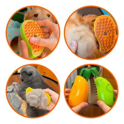 Pet toy with textured surface held by a person, used on a dog and cat, with close-up shots.