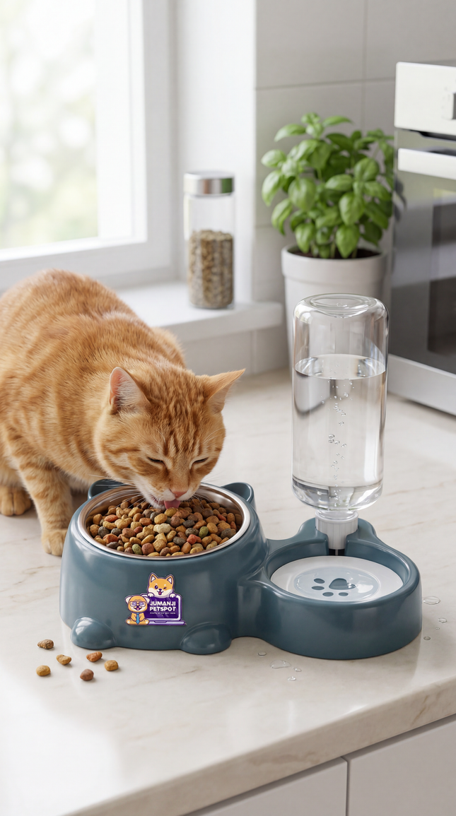 Pet Feeder cat with Stainless Steel Bowl & Water Dispenser