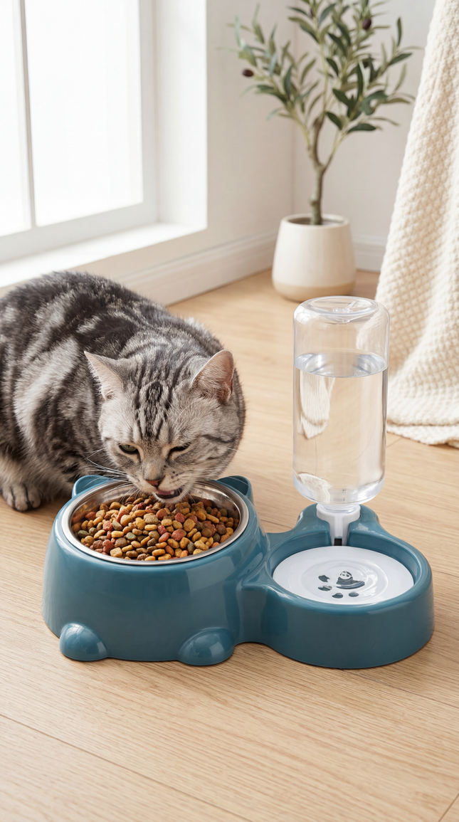 Pet Feeder cat with Stainless Steel Bowl & Water Dispenser